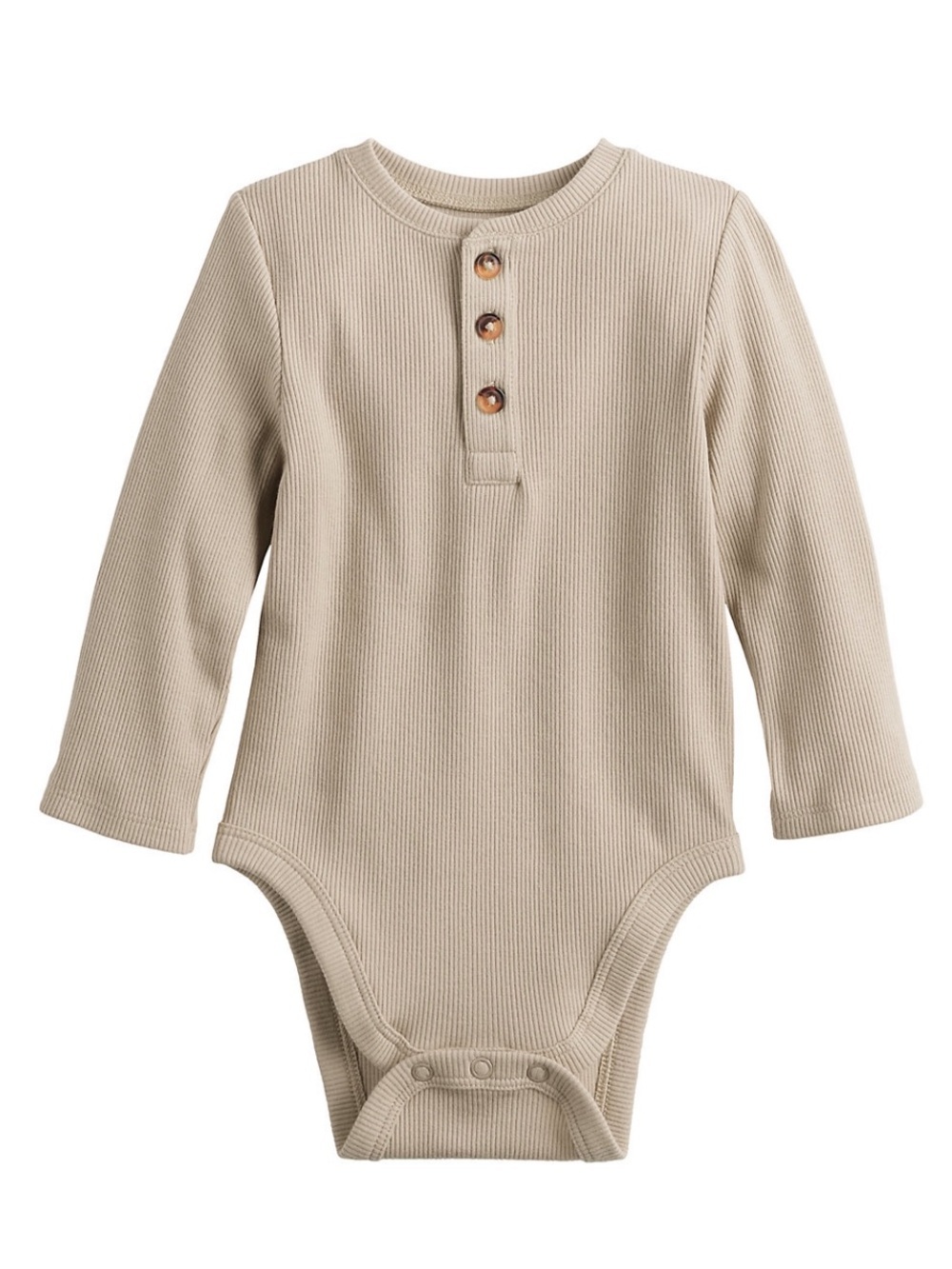 jumping beans Ribbed Henley Long-Sleeve Bodysuit in Beige 24 mo